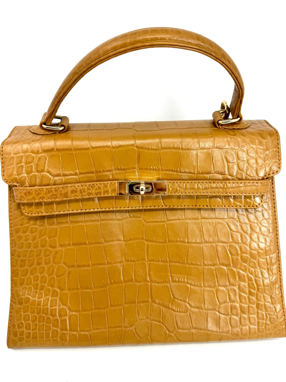 Top-Handle Croc-Embossed Leather Barr + Barr New York Handbag